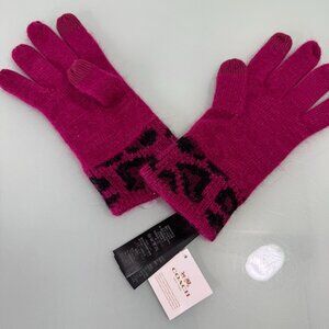 New Coach Ocelot Touch Knit Gloves Angora Rabbit Hair Cranberry Metallic NWT